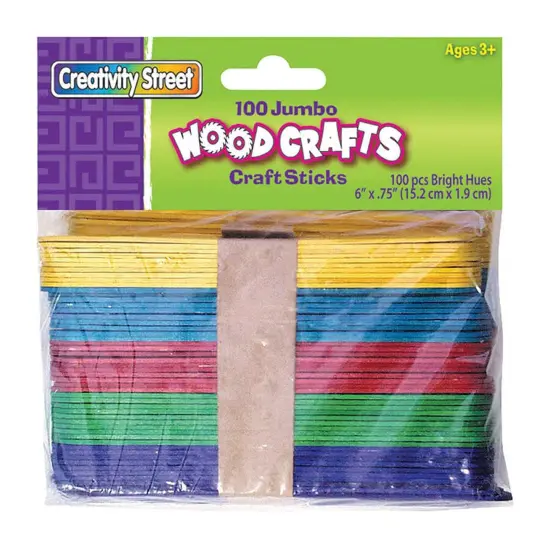 Jumbo Craft Sticks, Bright Hues Assorted, 6" x .75", 100 Per Pack, 12 Packs {2}