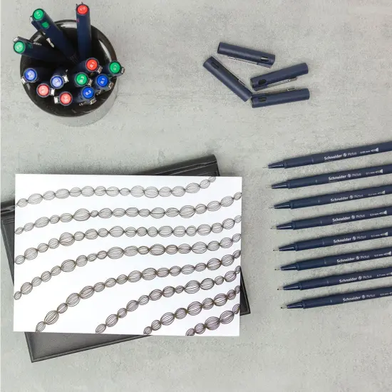 Pictus Fineliners, Wallet, 5 Pieces, Assorted Colors and Sizes {3}