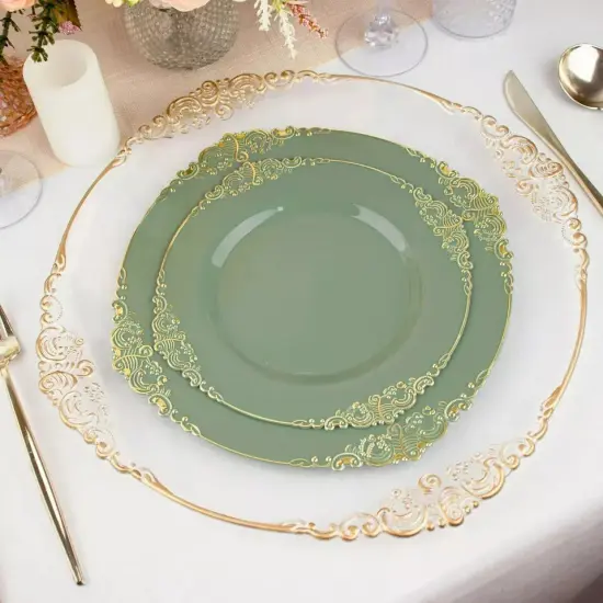 10 DUSTY SAGE GOLD 10" Round Plastic Salad Dinner PLATES {3}