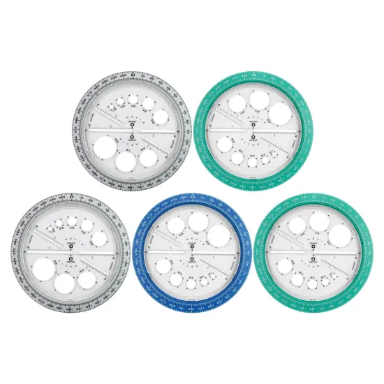 Angle & Circle Maker with Integrated Circle Templates, 360 Degree, 6 Inch/15cm, Assorted Colors, Pack of 5 {1}