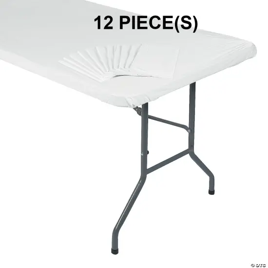 Fitted Plastic Tablecloths Bulk 12 Pc. 8 Ft. White {1}