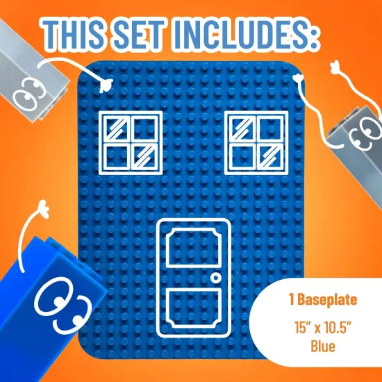 Classic Big Briks Baseplate 15" x 10.5" Large Building Brick Baseplate by Strictly Briks | 100% Compatible with All Major Brands | Large Pegs for Toddlers | Single Blue Flat Bottom Base Plate {4}
