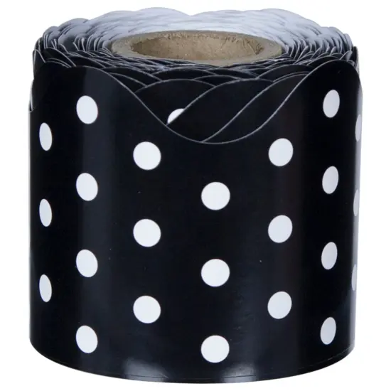 Black & White Dots Rolled Scalloped Border, 36 Feet Per Roll, 6 Rolls {4}