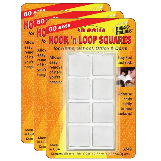 Hook 'n Loop, 7/8" Squares, 60 Sets Per Pack, 3 Packs {1}