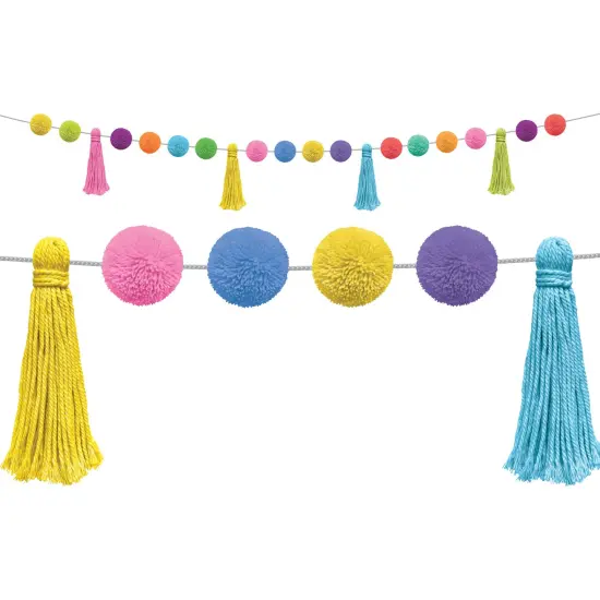 Colorful Pom-Poms and Tassels Garland, Pack of 3 {2}