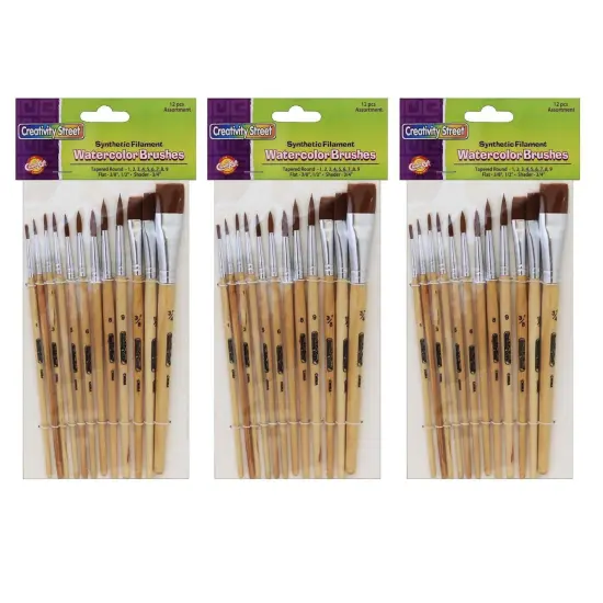 Watercolor Brushes, Assorted Sizes, 12 Per Set, 3 Sets {1}