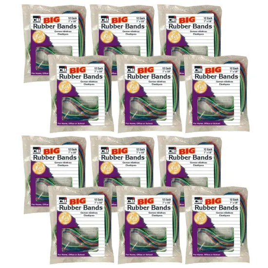 Big Rubber Bands, 7" x 1/8", 12 Per Pack, 12 Packs {1}
