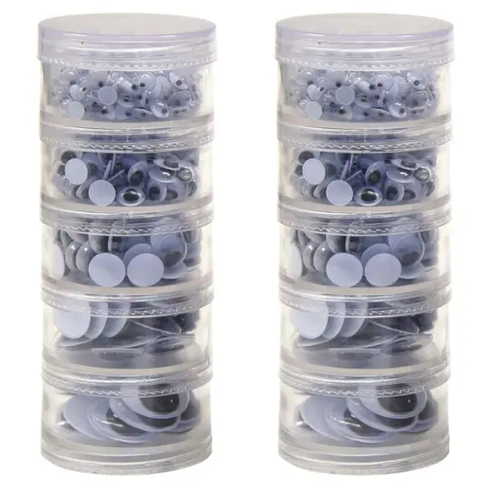 Wiggle Eyes Storage Stacker, Black, Round & Oval Shapes, Assorted Sizes, 560 Per Pack, 2 Packs {1}