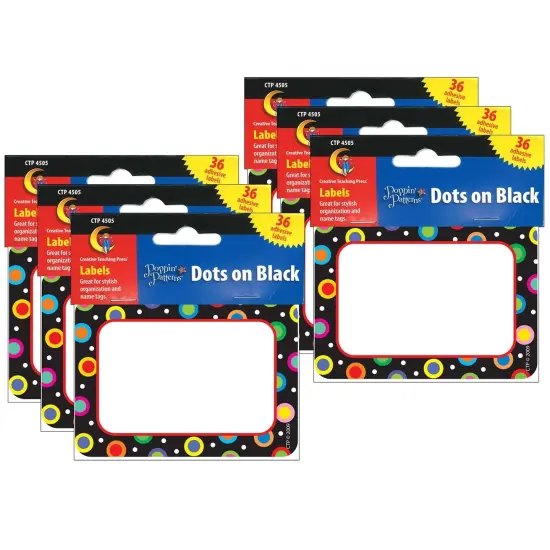 Dots On Black Name Tag/Labels, 36 Per Pack, 6 Packs {1}