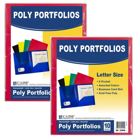 Two-Pocket Heavyweight Poly Portfolio Folder, Primary Colors, 10 Per Pack, 2 Packs {1}