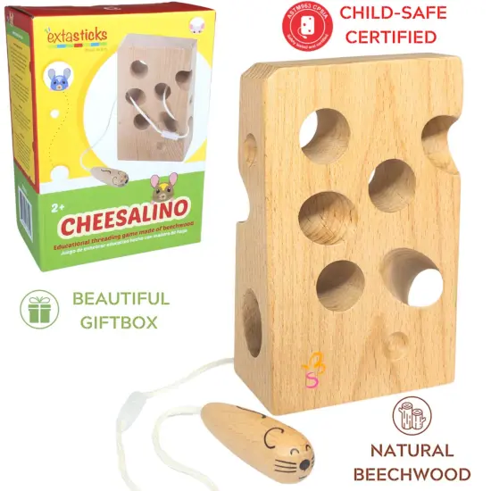 Cheesalino Wooden Lacing Toy (Cheese And Mouse) {4}