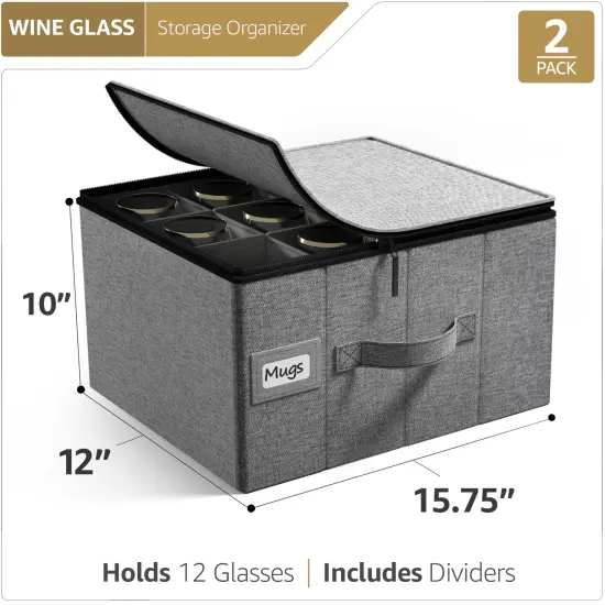 Sorbus 2 Pack Stemware Storage Case - with Hard Shell, Dividers and Handle - Stemware Storage Containers Holds 12 {2}