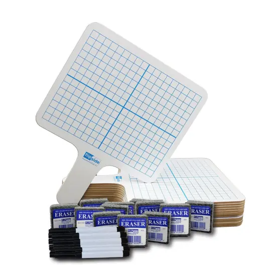 Two-Sided Rectangular Dry Erase Graphing Paddles, Pens, and Erasers, Class Pack of 12 {1}