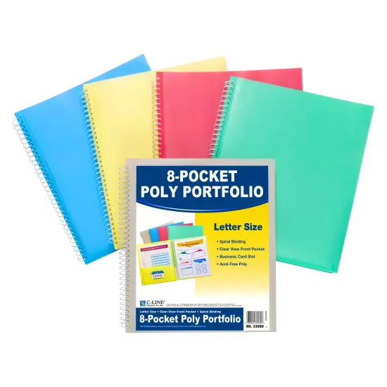 8-Pocket Spiral-Bound Poly Portfolio, Pack of 6 {5}