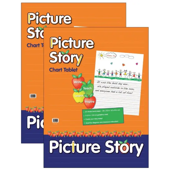 Picture Story Chart Tablet, White, Ruled Short, 1-1/2" Ruled, 24" x 32", 25 Sheets, Pack of 2 {1}