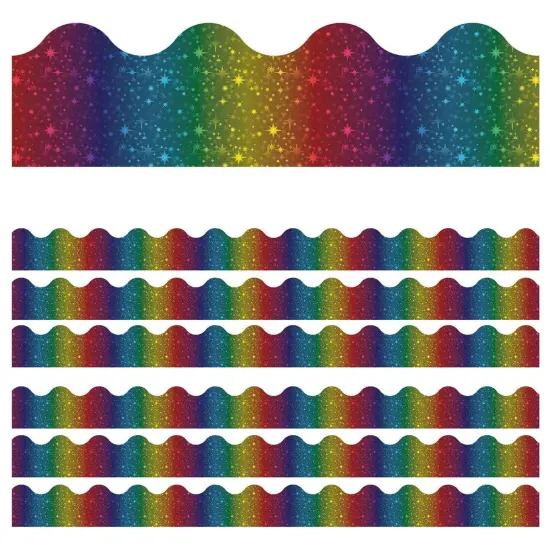 Sparkle + Shine Rainbow Foil Scalloped Border, 39 Feet Per Pack, 6 Packs {1}