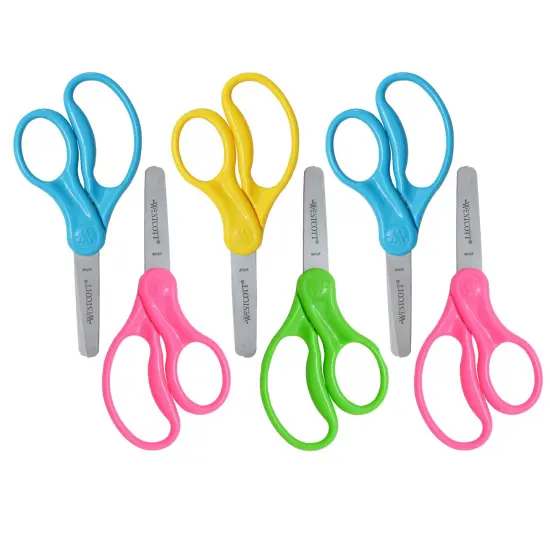 5" Hard Handle Kids Scissors, Blunt, Assorted Colors (No Color Choice), 2 Per Pack, 3 Packs {1}