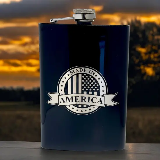 8oz BLACK Made in America Flask {2}