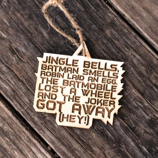 Ornament - Jingle Bells Bat man Smells - Raw Wood 3x3in {4}