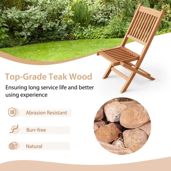 Costway Patio Folding Chair Indonesia Teak Wood Slatted Seat Natural Portable Outdoor {6}