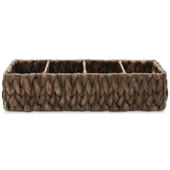 Casafield Set of 2 Water Hyacinth Divided Basket Organizers - Woven Bins for Bathroom, Bedroom, Laundry, Pantry, Shelves {4}