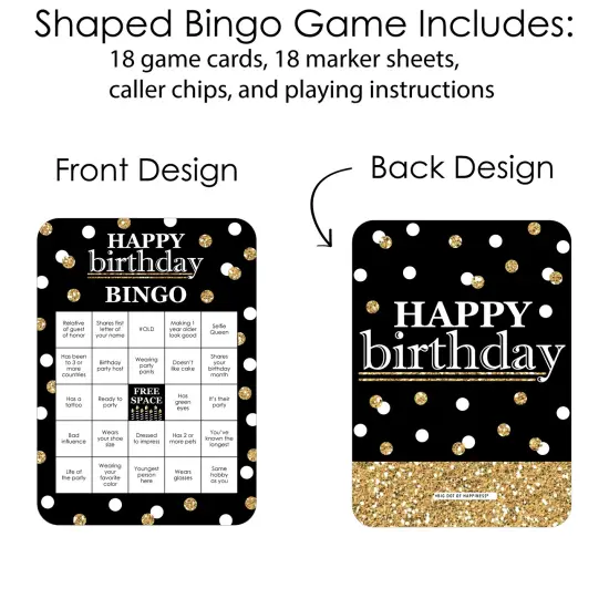 Big Dot of Happiness Adult Happy Birthday - Gold - Find the Guest Bingo Cards and Markers - Birthday Party Bingo Game - Set of 18 {4}