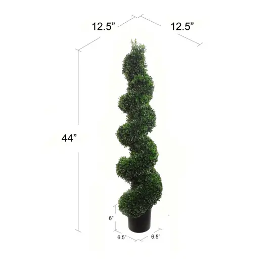 44" Artificial Spiral Boxwood Topiary Tree - Lifelike Design, Potted in Black Planter, Ideal for Home, Office & Outdoor Decor - All-Season Use, Floral Home by Artificial Flowers {2}