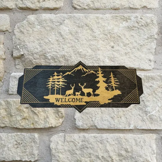 Art Deco Welcome Deer Scene - BLACK Sign 4x8 {2}