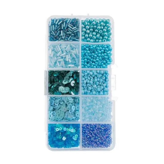 John Bead 10 Types Mix Sequins & Beads Kit Blue {1}