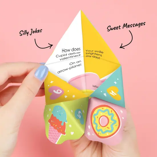 Big Dot of Happiness Bright Valentine - Happy Valentine's Day Party Cootie Catcher Game - Valentine Jokes for Kids Fortune Tellers - Set of 12 {4}
