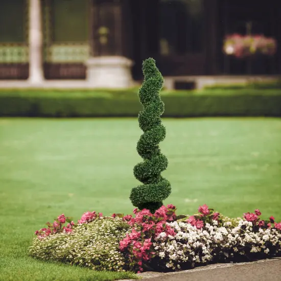 58" Artificial Spiral Boxwood Topiary Tree - Lifelike Design, Potted in Black Planter, Ideal for Home, Office & Outdoor Decor - All-Season Use, Floral Home by Artificial Flowers {3}