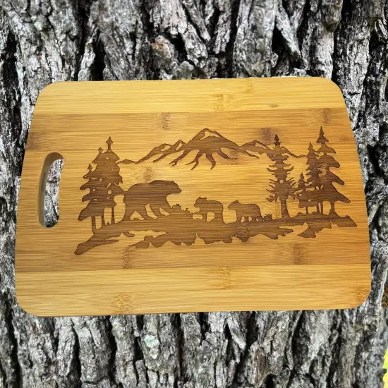 Mama Bear with Babies Bamboo Cutting Board 14''x9.5''x.5'' Bamboo {4}