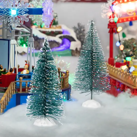 Northlight Frosted Mini Bottle Brush Pine Christmas Village Trees - 4" - Set of 2 Green {3}