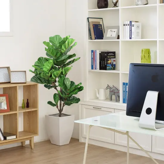 56" Fiddle Leaf Tree - Realistic Lush Leaves in Black Pot, Indoor Decor for Home, Office & Living Spaces - Year-Round Greenery, Floral Home by Artificial Flowers {2}