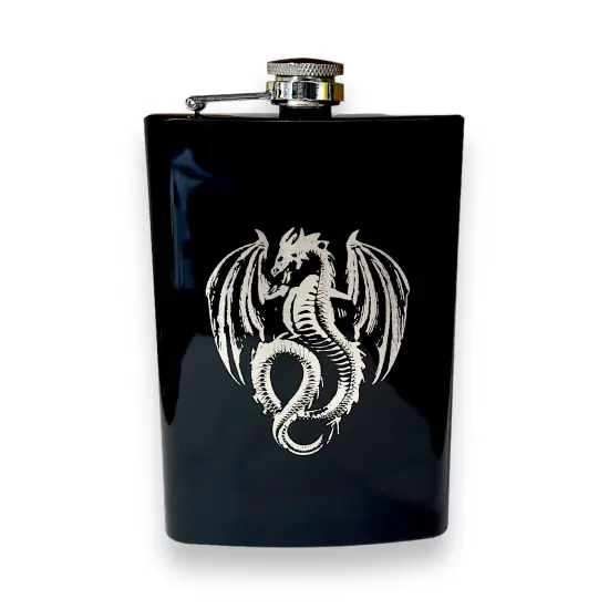 8oz BLACK Vintage Flying Dragon Flask {1}