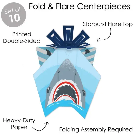 Big Dot of Happiness Shark Zone - Table Decorations - Jawsome Shark Party or Birthday Party Fold and Flare Centerpieces - 10 Count {4}