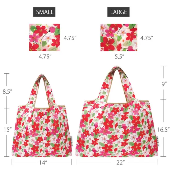 Wrapables Large & Small Foldable Tote Nylon Reusable Grocery Bags, Set of 2, Sakura {2}