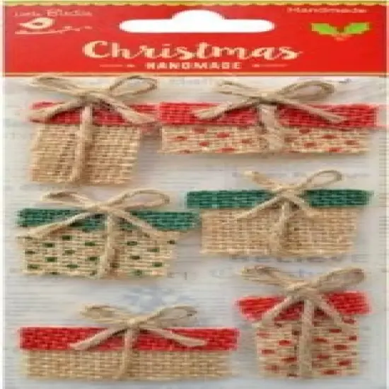 Little Birdie Christmas Burlap Sticker Embellishment 6/Pkg-Presents {1}