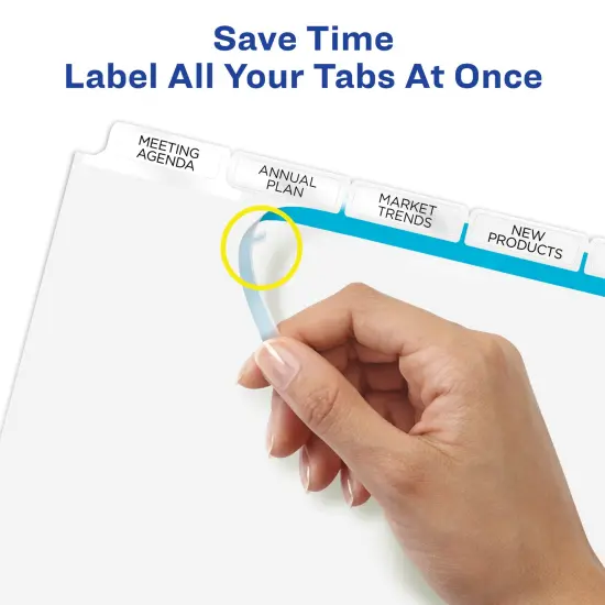 Avery 5 Big Tab Dividers for 3 Ring Binder, Easy Print & Apply Clear Label Strip, Index Maker Customizable White Tabs, 5 Sets (11492) {5}
