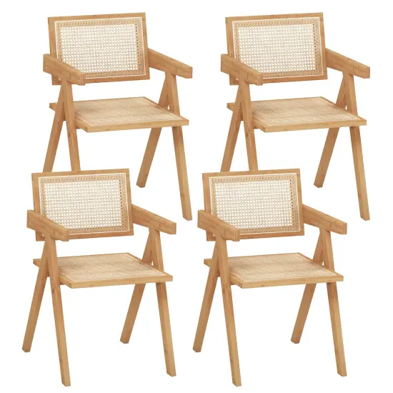 Costway Set of 2/4 Rattan Accent Chairs Mid Century Dining Armchair Bamboo Frame Kitchen Natural {7}