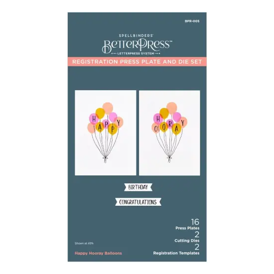 Spellbinders BetterPress Press Plate & Die Set-Happy Hooray Balloons Registration {1}
