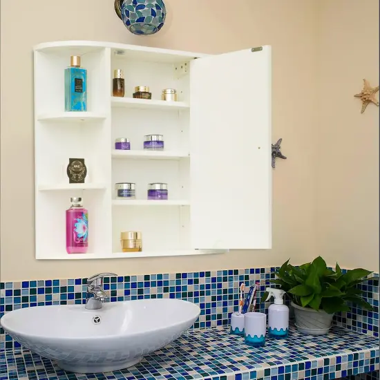 Fully Assembled and Ready for Installation Multifunctional White Wall Mount Medicine Cabinet with 4 Adjustable Inner Shelves and 6 Outer Shelves - Perfect as Bathroom Organizers and Storage {3}