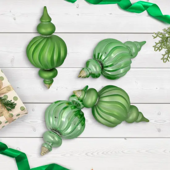 Northlight Commercial Size Shatterproof 2-Finish Finial Christmas Ornaments - Green -10" - 4ct {1}
