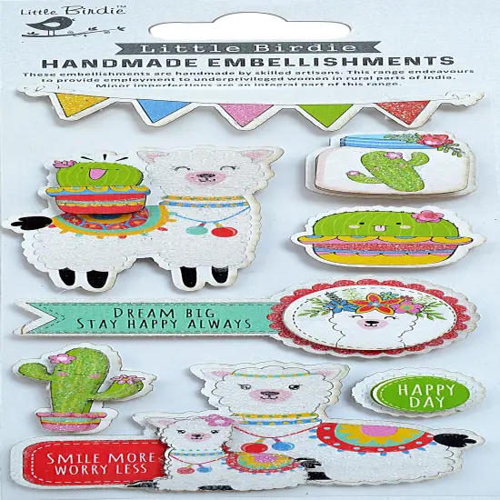 Little Birdie 3D Glitter Embellishment 8/Pkg-Happy Llama {1}