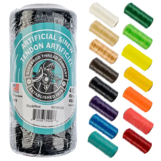 Gudebrod 70lb. 5-Ply Artificial Sinew Thread, 150yd. | Made in USA Black {1}