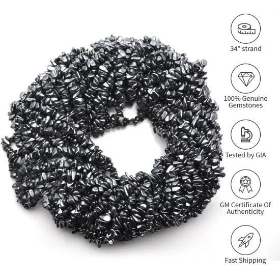 Hematite Chip Beads, 34 Inch, Natural Chip Strands, Drilled Strung Nugget Beads, 3-7mm, Polished, GemMartUSA (CHHT-70001) {1}
