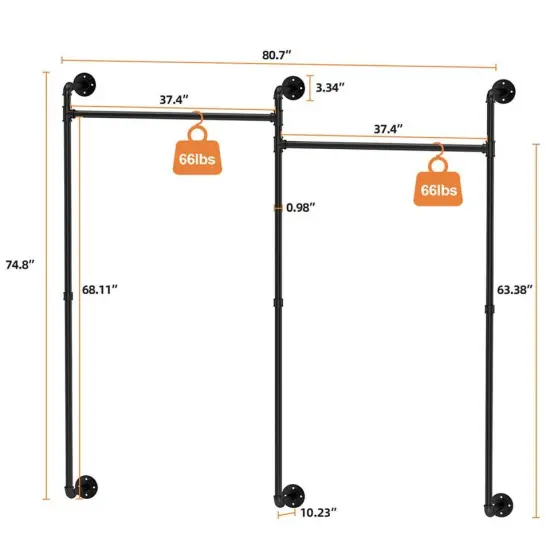 Modern Metal Pipe Clothing Hanging Rods Wall Mounted Garment Rack Display Stands {2}