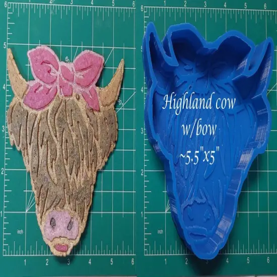 Highland cow with Bow - Large - Silicone Freshie Mold {1}
