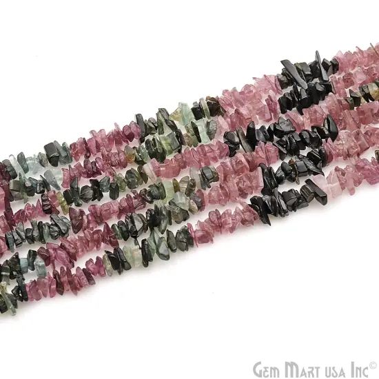 Multi Tourmaline Large Chip Beads, 34 Inch Natural Chip Strands, Drilled Strung Nugget Beads, 7-11mm, Polished, GemMartUSA (CHMT-70002) {3}