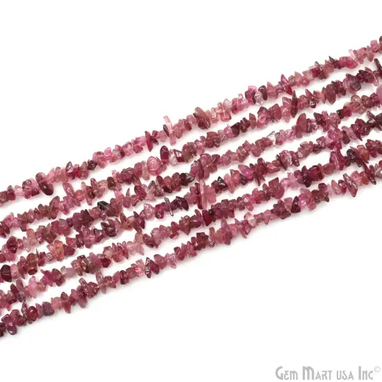 Pink Tourmaline Chip Beads, 34 Inch, Natural Chip Strands, Drilled Strung Nugget Beads, 3-7mm, Polished, GemMartUSA (CHTO-70001) {4}